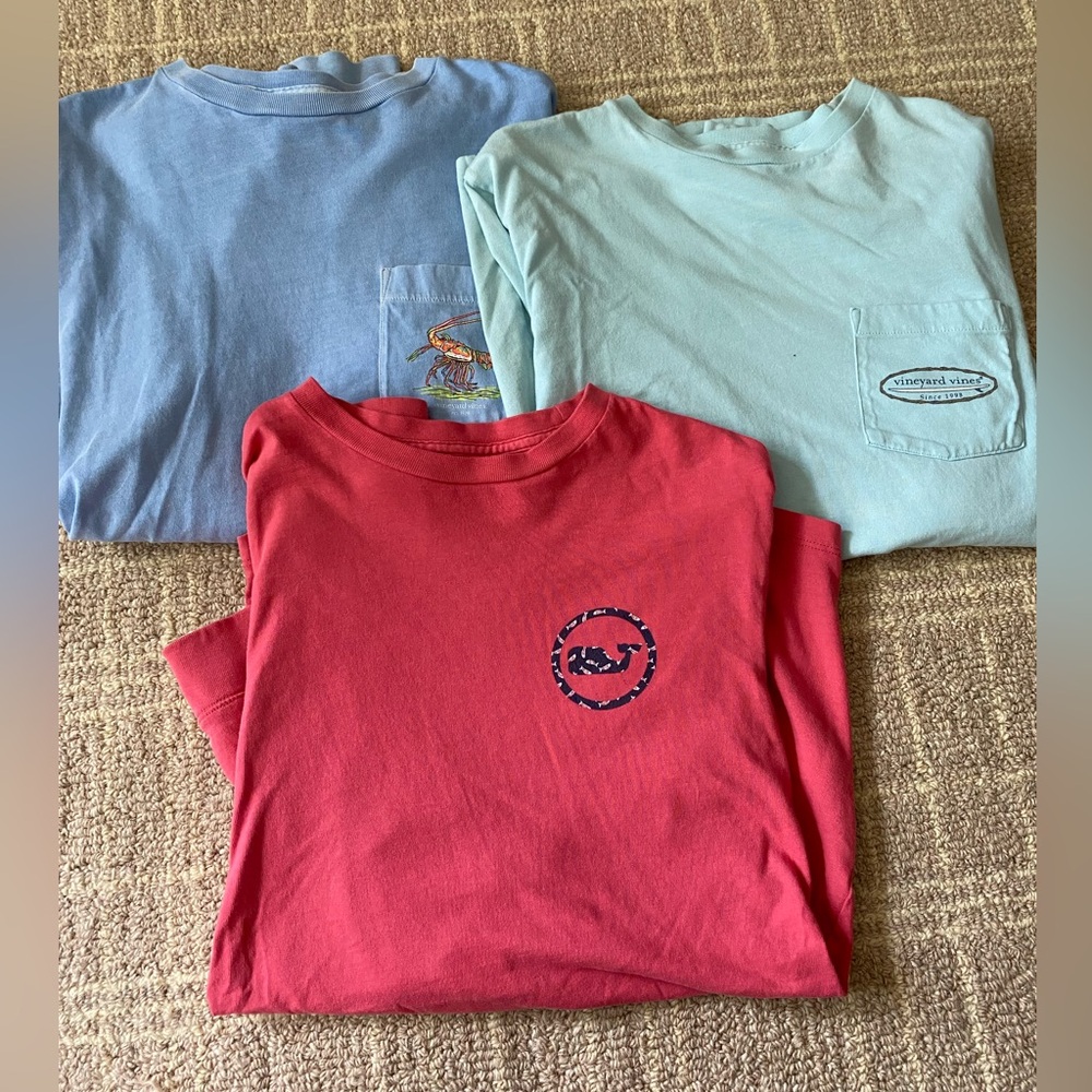 Vineyard Vines Kids' Red and Blue Pocket Tees lot of 3 Long Sleeve